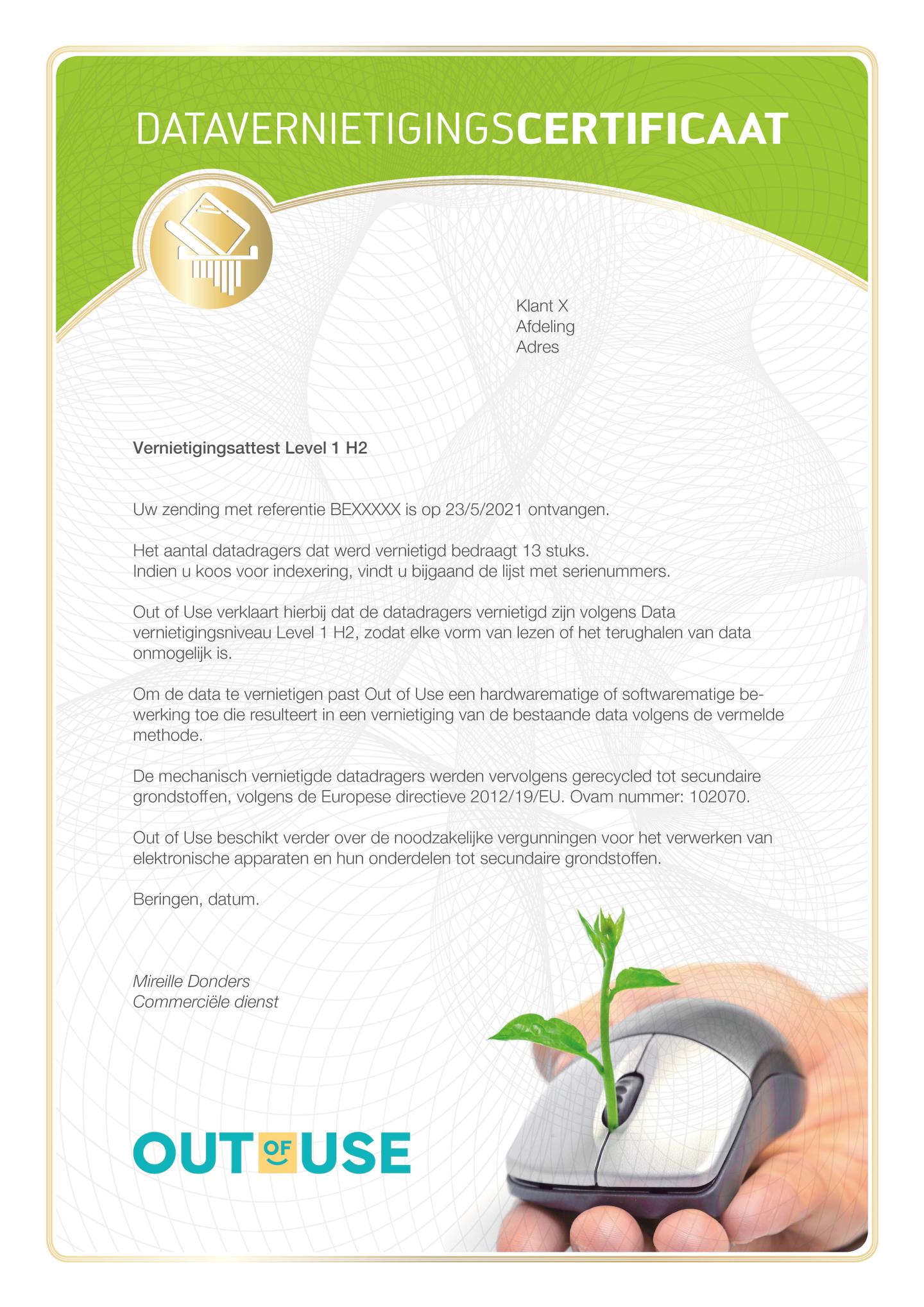 Certificaat van vernietiging